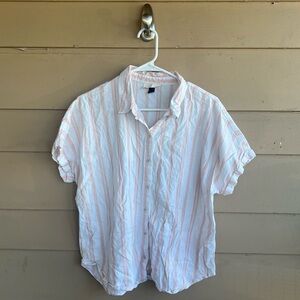 Universal Thread Striped Short Sleeve Button Up Shirt Sz L Preppy Casual Modest